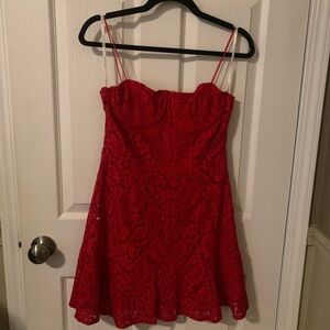 Red Embroidered Lace Dress